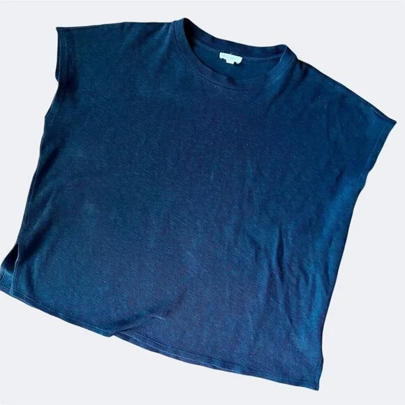 EILEEN FISHER Organic Cotton Crewneck Box Top Black Tee Size XL Cap Sleeve - Picture 6 of 14